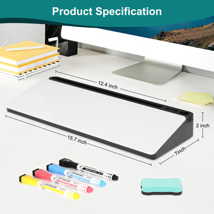 Glass Desktop Whiteboard with Storage Drawer, Black-white Box with 4 Markers 1 Eraser