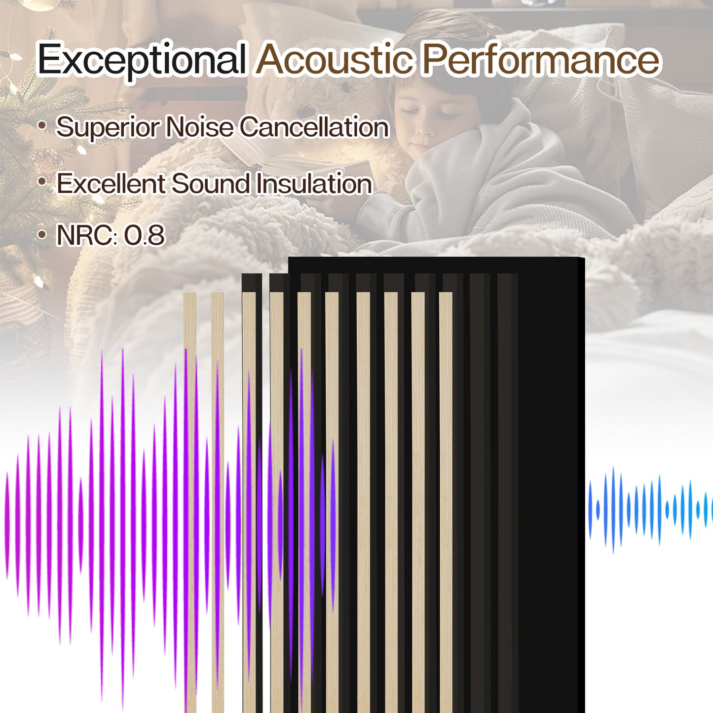 2 Pcs Acoustic Slat Wood Wall Panel, 46.45" x 23.81" Wood Slat Soundproof Wall Panel