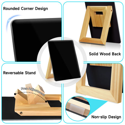 Desktop Black Glass Dry Erase Whiteboard with Reversible Wood Stand Small Whiteboard