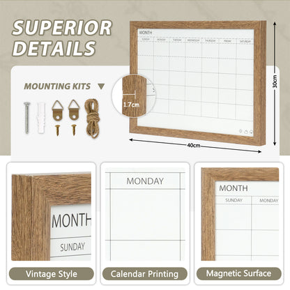 Dry Erase Monthly Calendar Board, 16"x12" Magnetic Surface Whiteboard for Wall