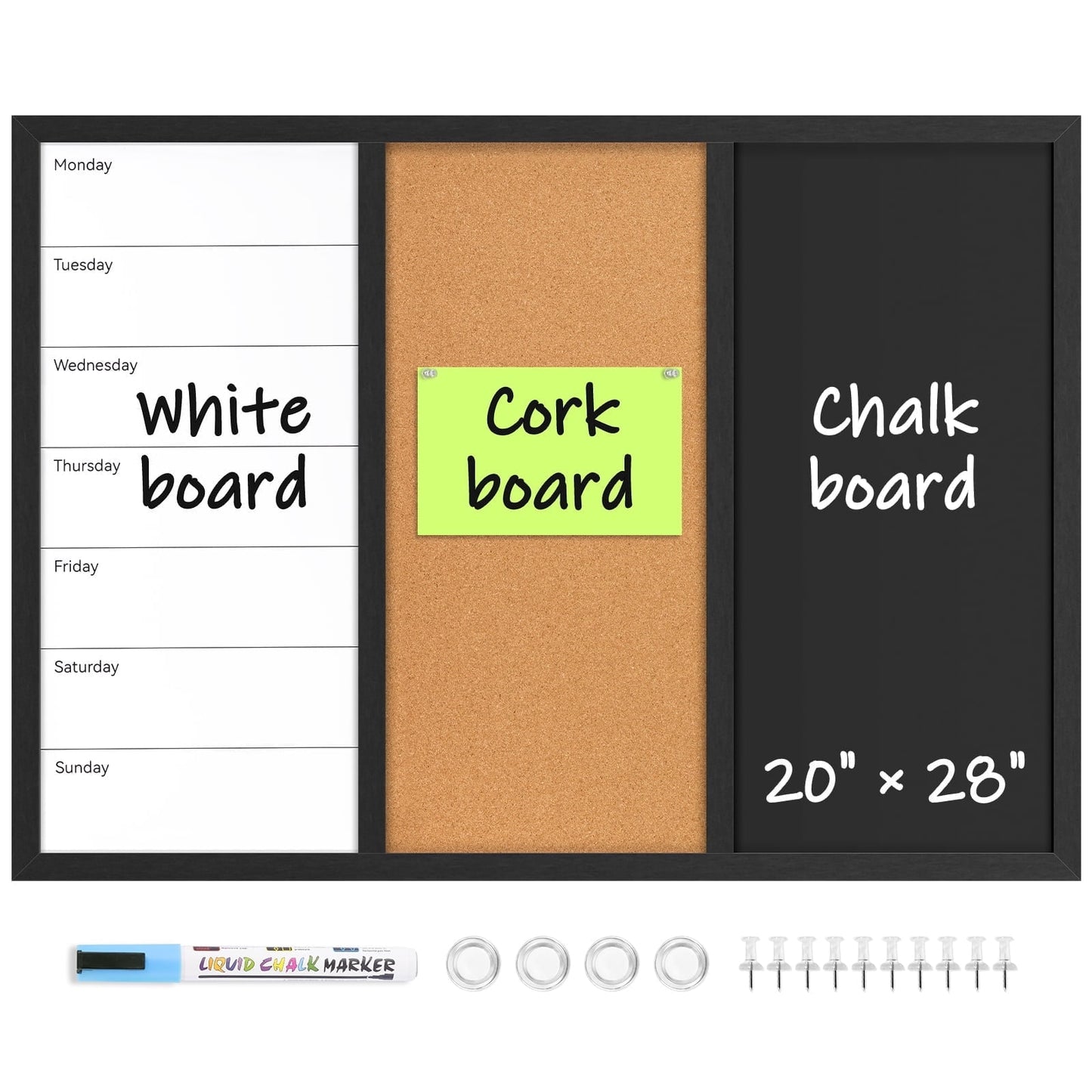 3 In 1 Magnetic Whiteboard Corkboard Chalkboard Combo Wall Board Combination Board Cork/Whiteboard/Chalkboard