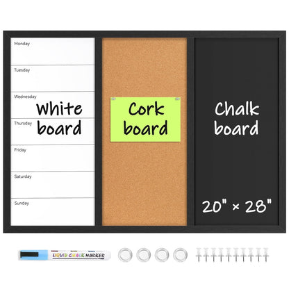3 In 1 Magnetic Whiteboard Corkboard Chalkboard Combo Wall Board Combination Board Cork/Whiteboard/Chalkboard