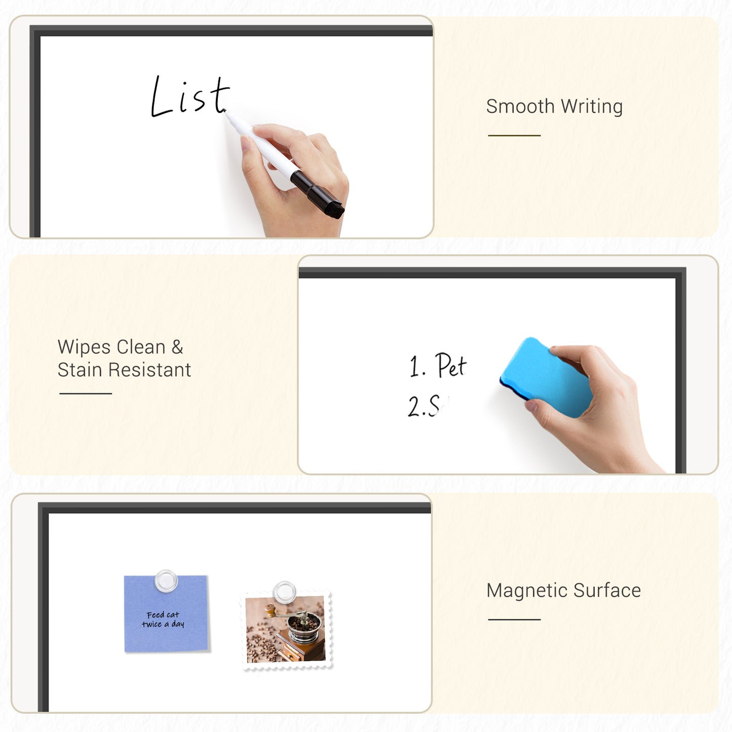 Linen Bulletin Board Whiteboard Combo 24"X18" Dry Erase Cork Board Combo Whiteboard with Grey Linen