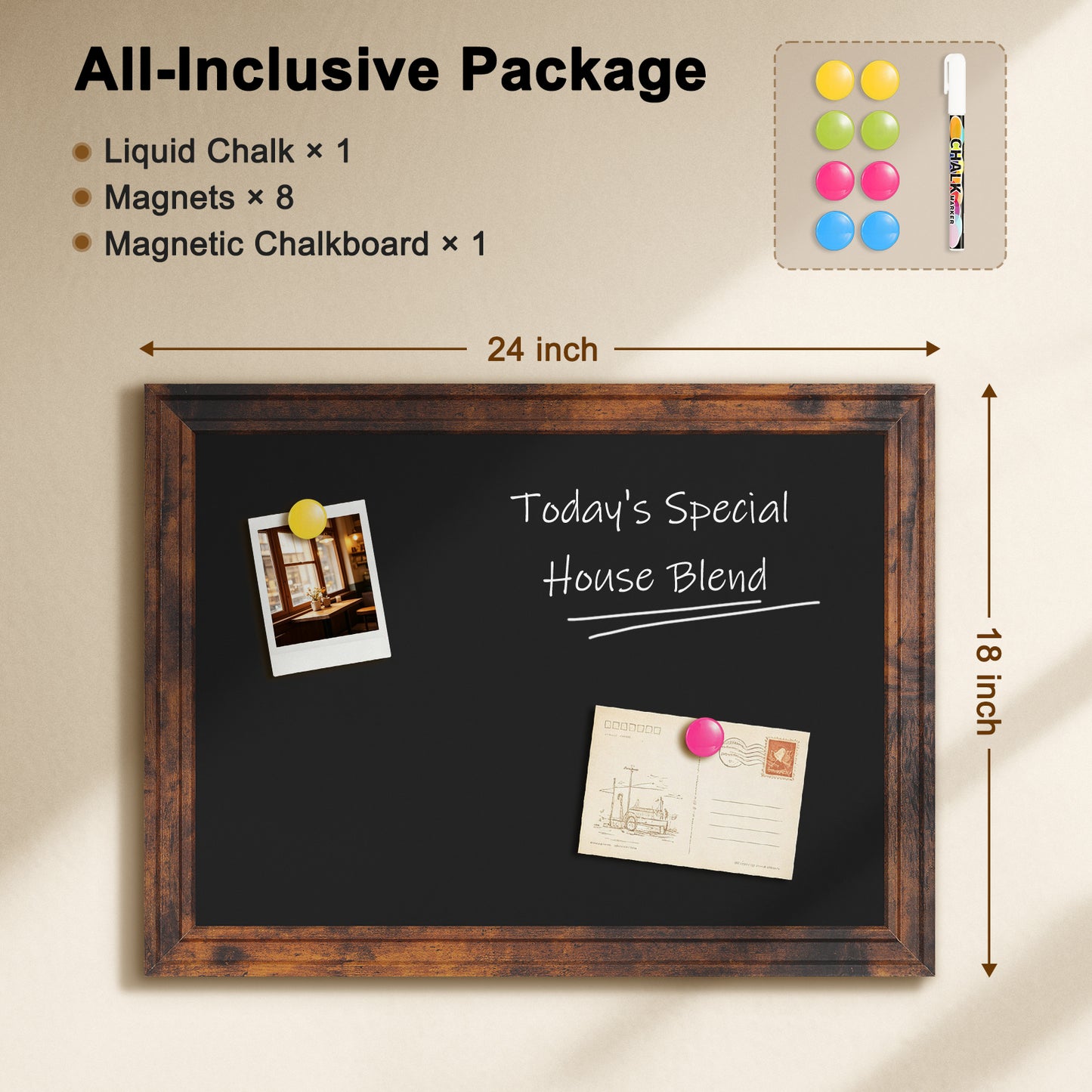 Magnetic Chalkboard 24"x18", 36"x24" Large Blackboard, Hanging Chalk Board for Wall Rustic Blackboard Hanging Chalkboards
