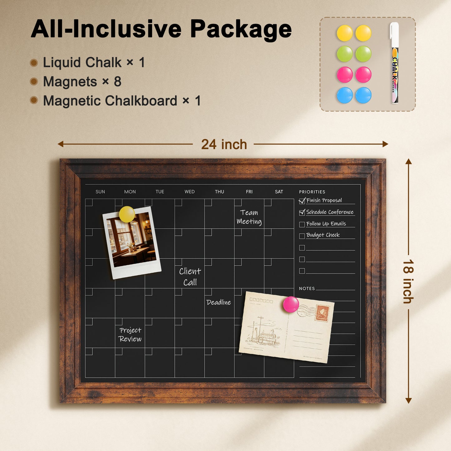 Chalk Board 24" x 18", 36" x 24"Magnetic Calendar Chalkboard for Wall Hanging Chalkboards Sign Monthly Planner