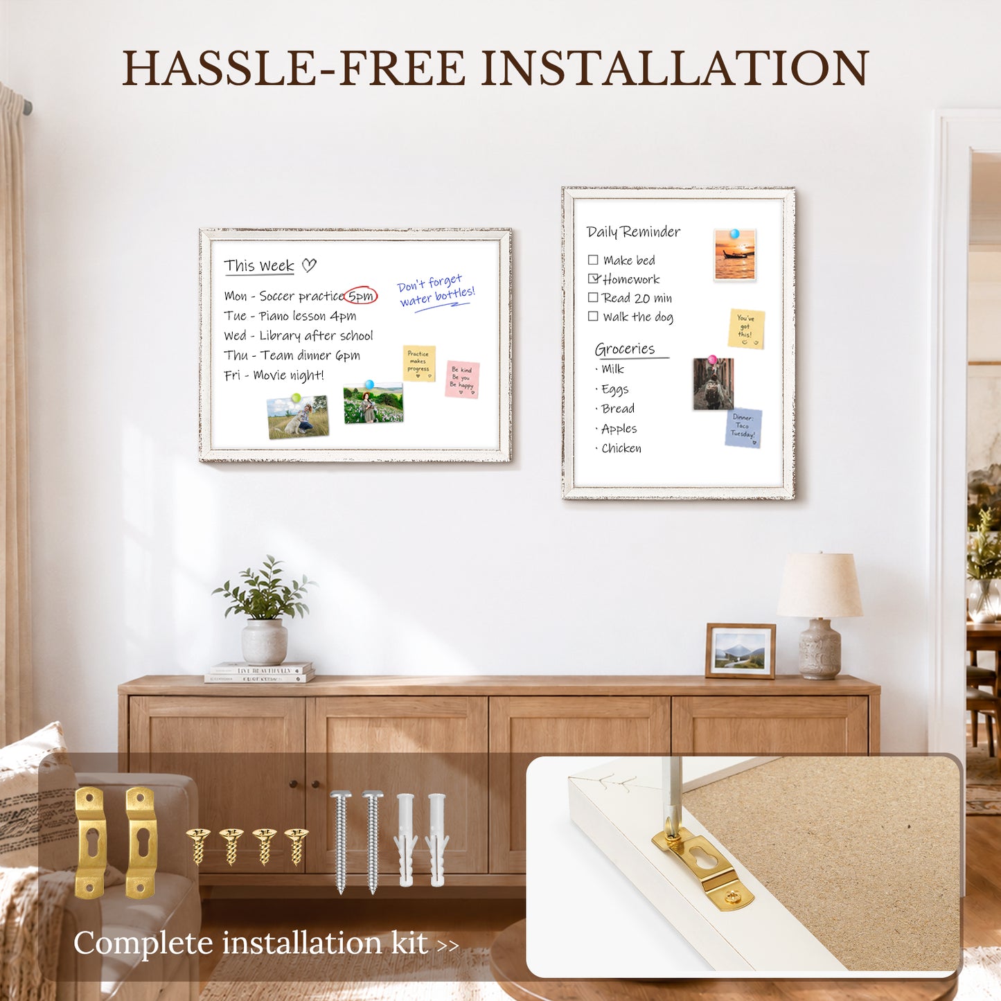 Dry Erase Board 18"x12", 24"x18", 36"x24" Magnetic Whiteboard for Wall White Board with Retro Design White Wooden Frame Wall Mounted Whiteboard