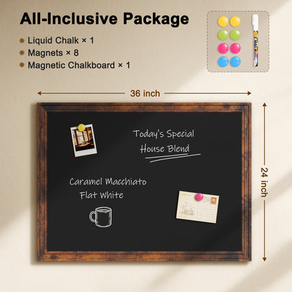 Magnetic Chalkboard 24"x18", 36"x24" Large Blackboard, Hanging Chalk Board for Wall Rustic Blackboard Hanging Chalkboards
