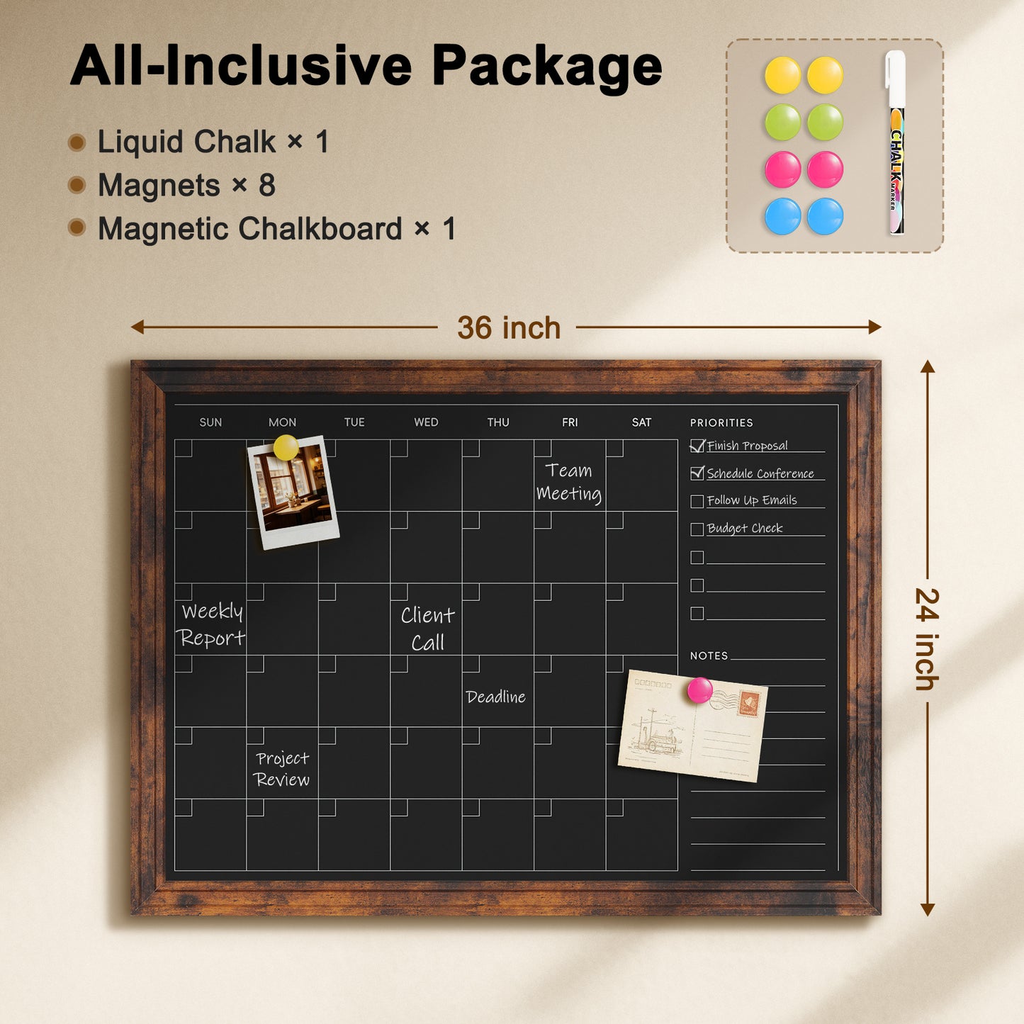 Chalk Board 24" x 18", 36" x 24"Magnetic Calendar Chalkboard for Wall Hanging Chalkboards Sign Monthly Planner
