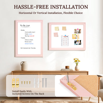 Magnetic Dry Erase Whiteboard Magnetic Whiteboard for Wall, Pink Wooden Framed