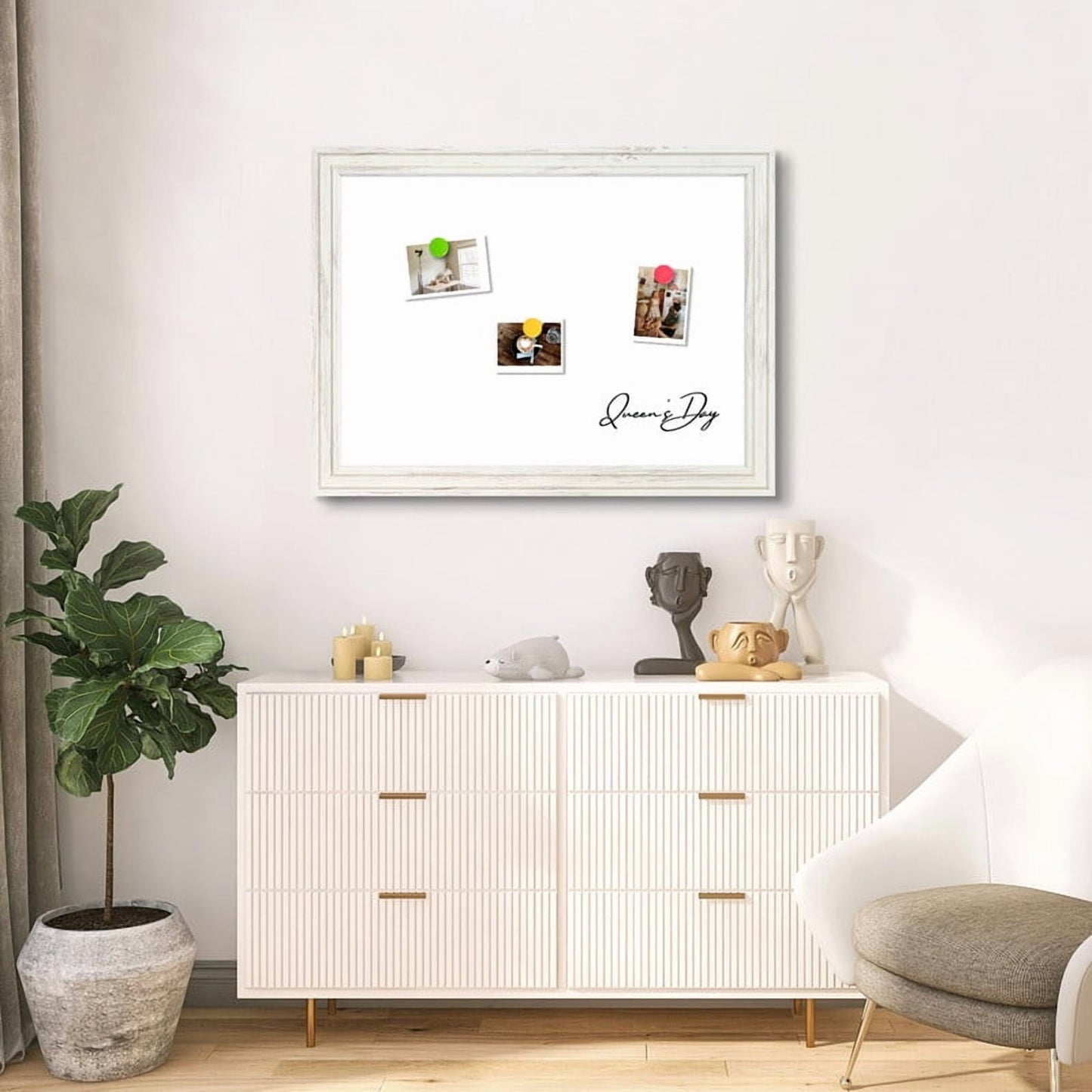 Dry Erase White Board Magnetic Whiteboard White Vintage Wood Frame Wall-Mounted White Board