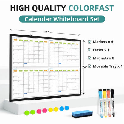 4 Monthly Calendar Whiteboard Magnetic Dry Erase Calendar Whiteboard 4 Month White Board Calendar