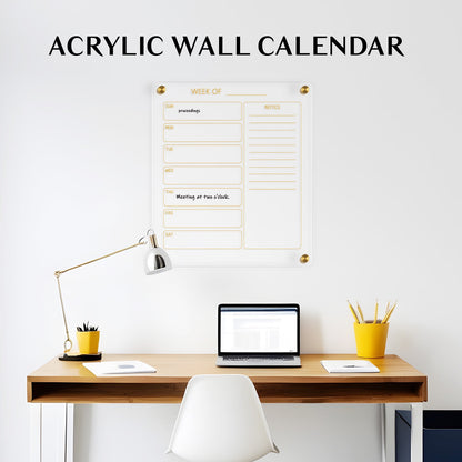 Acrylic Calendar for Wall 12x14 in Ultra Clear Golden Dry Erase Board Weekly Planner Wall Mounted Board