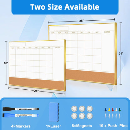 Dry Erase Calendar Whiteboard Cork Board Combo Magnetic White Board Calendar Dry Erase for Wall