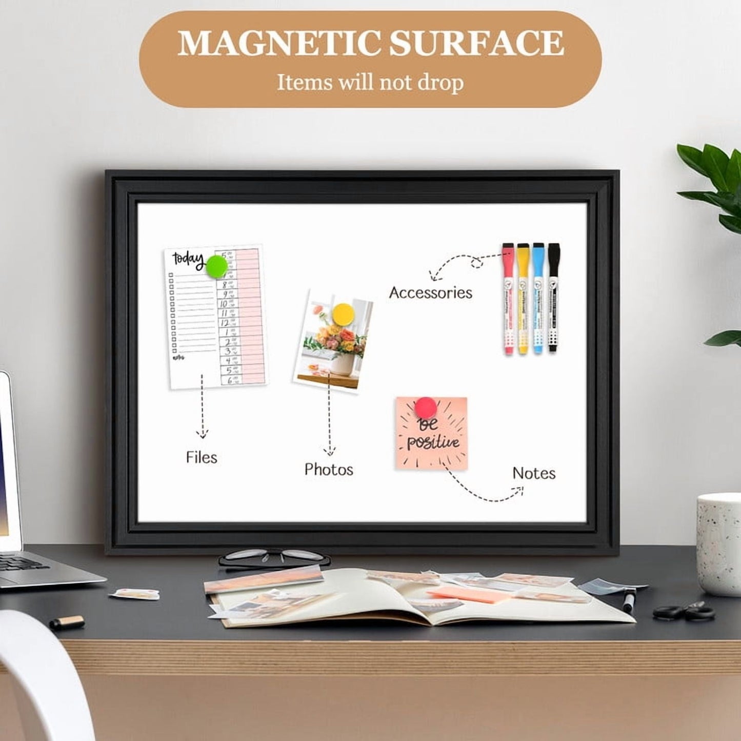 Magnetic Dry Erase Whiteboard for Wall Magnetic White Board with Real Black Wooden Frame