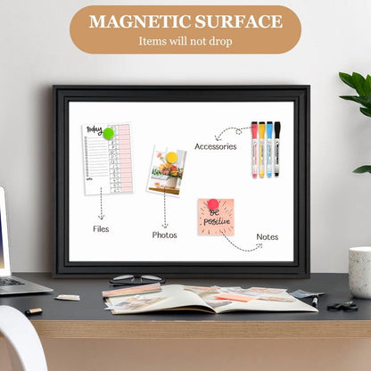 Magnetic Dry Erase Whiteboard for Wall Magnetic White Board with Real Black Wooden Frame