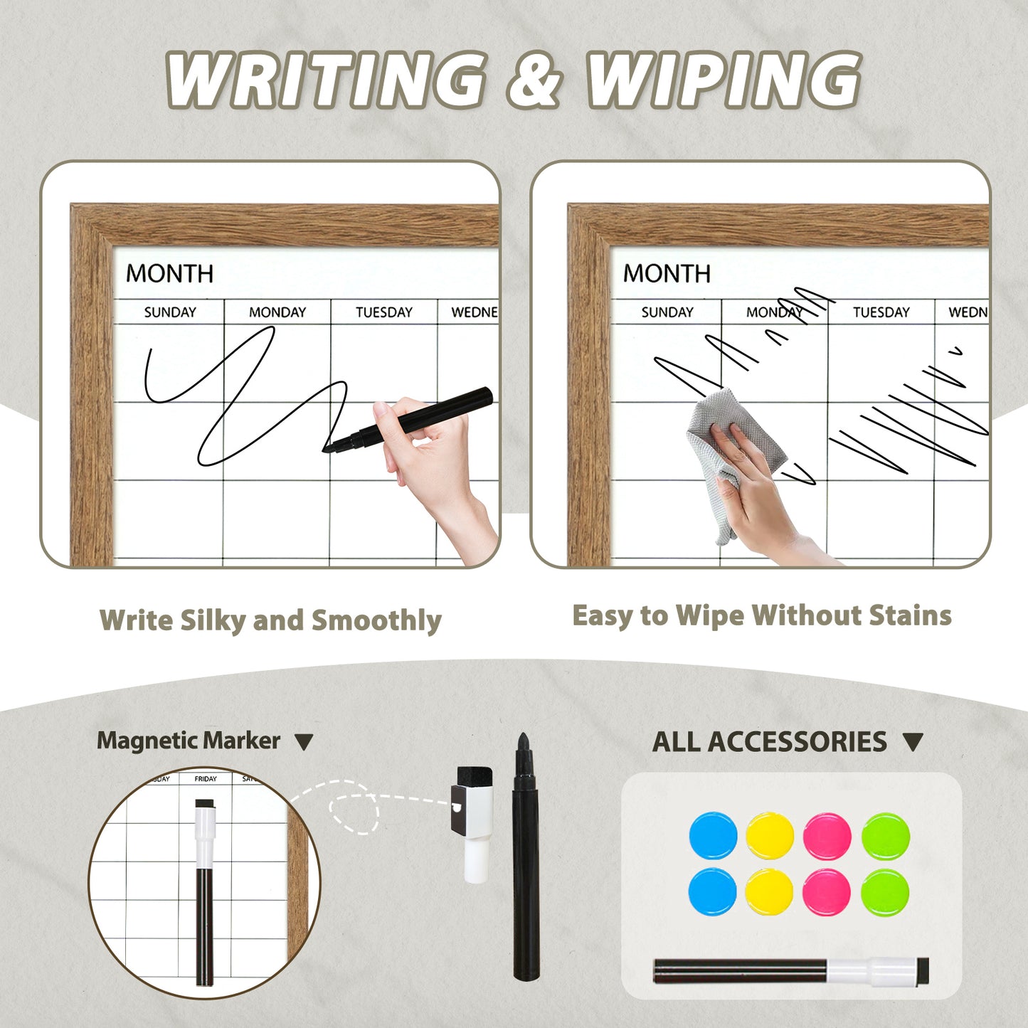 Dry Erase Monthly Calendar Board, 16"x12" Magnetic Surface Whiteboard for Wall