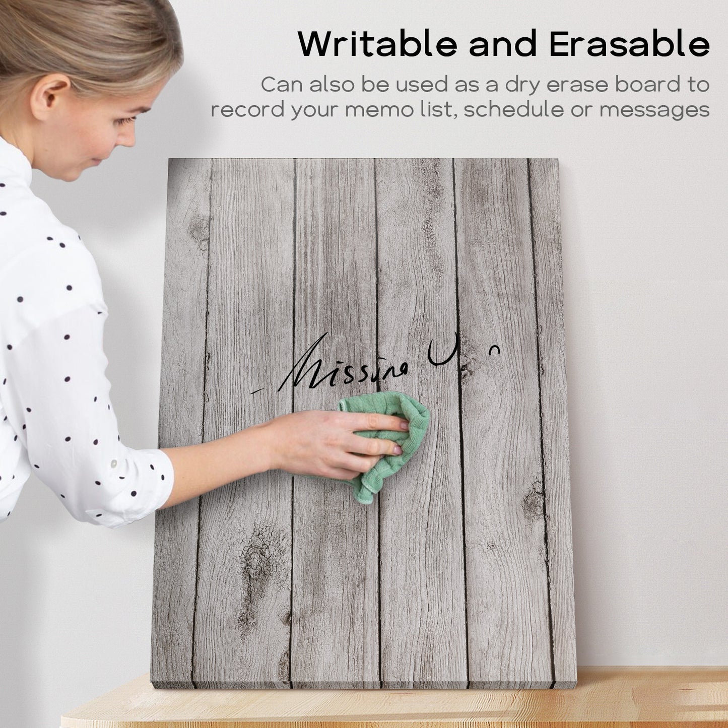 Magnetic Boards for Wall 18"x24" Wooden Planks Print Decorative White Board Magnetic Dry Erase Board, Grey Wooden Planks