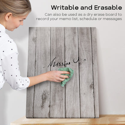 Magnetic Boards for Wall 18"x24" Wooden Planks Print Decorative White Board Magnetic Dry Erase Board, Grey Wooden Planks