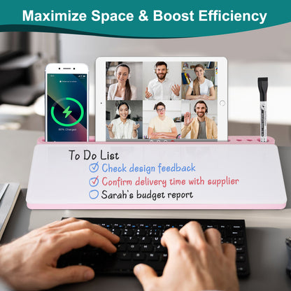 Desktop Glass Whiteboard Dry Erase Board Computer Keyboard Stand White Board Surface Pad with Drawer, Desk Organizers