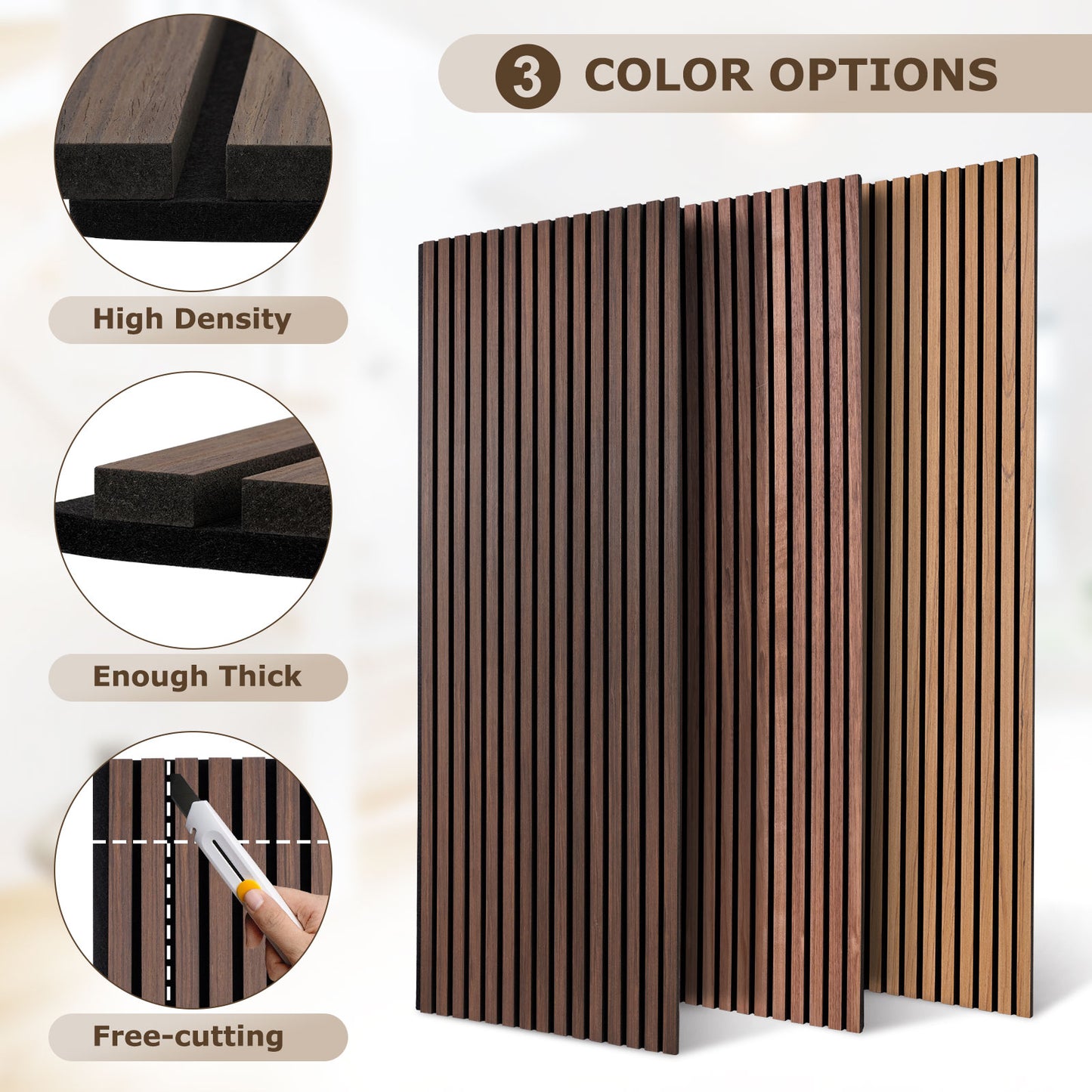 Wood Slat Acoustic Panels for Wall, 46.5" x 23.8" 2Pcs, Ebony