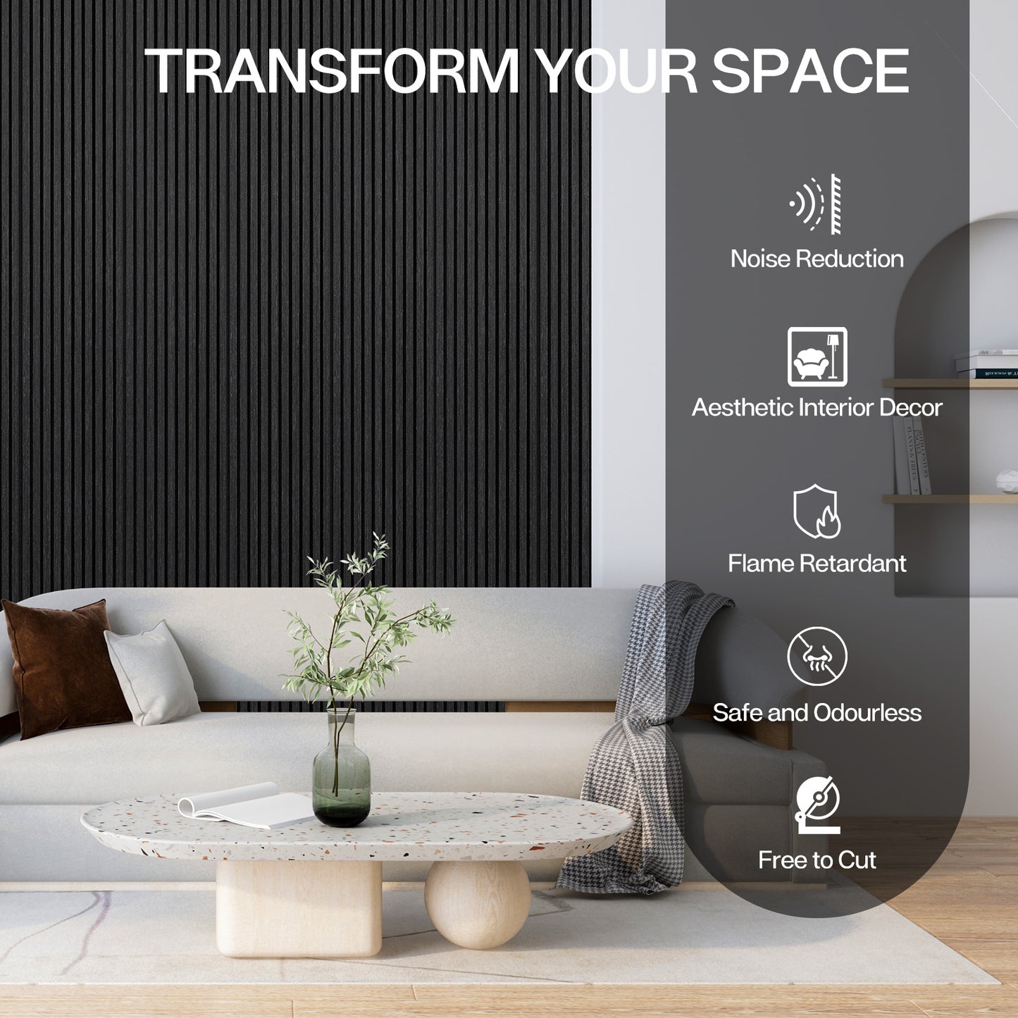 Wood Slat Acoustic Panels for Wall, 94.5" x 7.9" 4Pcs, Black Oak