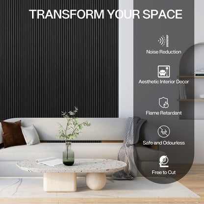 Wood Slat Acoustic Panels for Wall, 94.5" x 7.9" 4Pcs, Black Oak