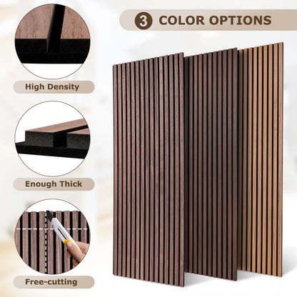 Wood Slat Acoustic Panels for Wall, 46.5" x 23.8" 2Pcs, Walnut