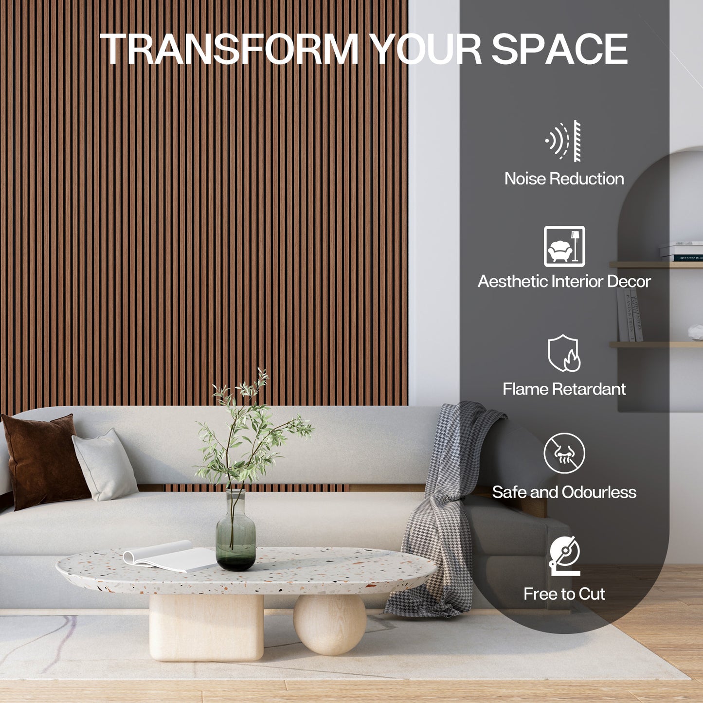 Wood Slat Acoustic Panels for Wall, 23.6" x 23.6" 2Pcs, Walnut