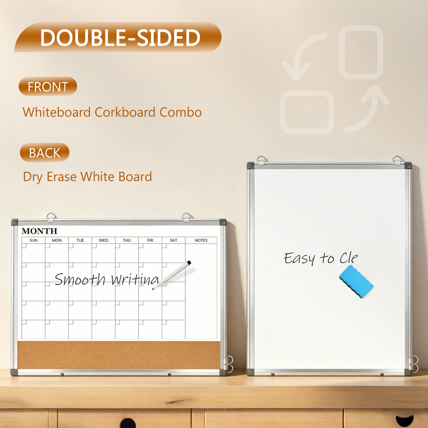 DOLLAR BOSS Calendar Whiteboard Large Dry Erase Board 46.5" X 34.5" Double Sided Magnetic Whiteboard