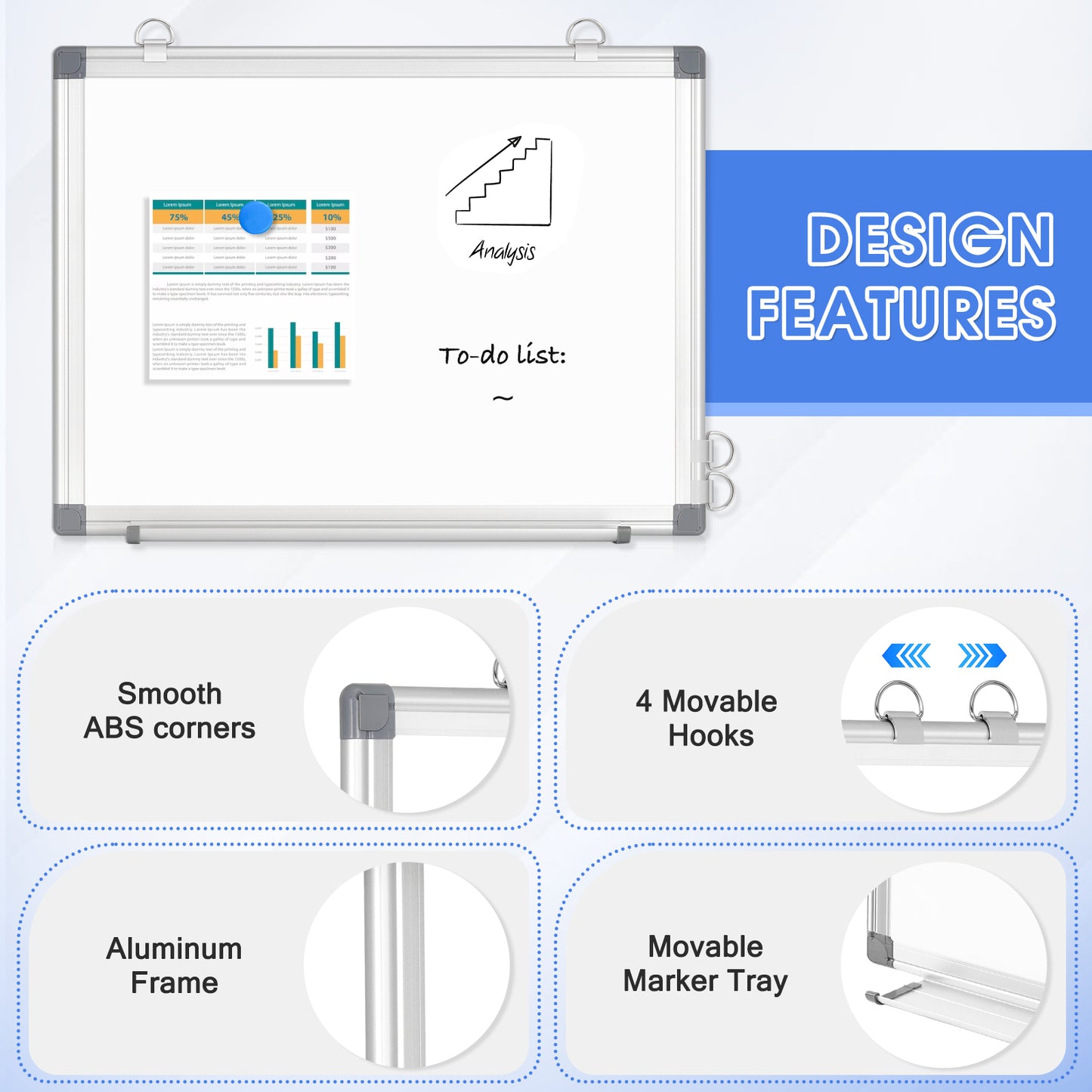 White Board 16" x 12" Magnetic Dry Erase Board for Wall & Desk