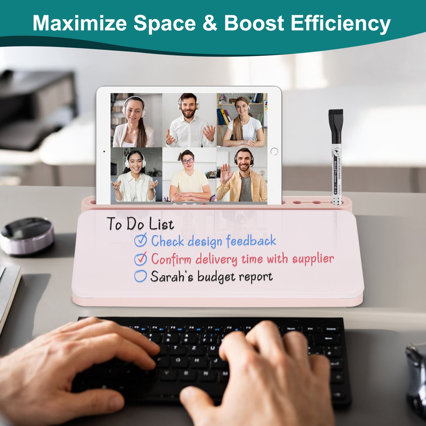 Desktop Whiteboard with Storage Desktop Glass Desk Dry Erase Board