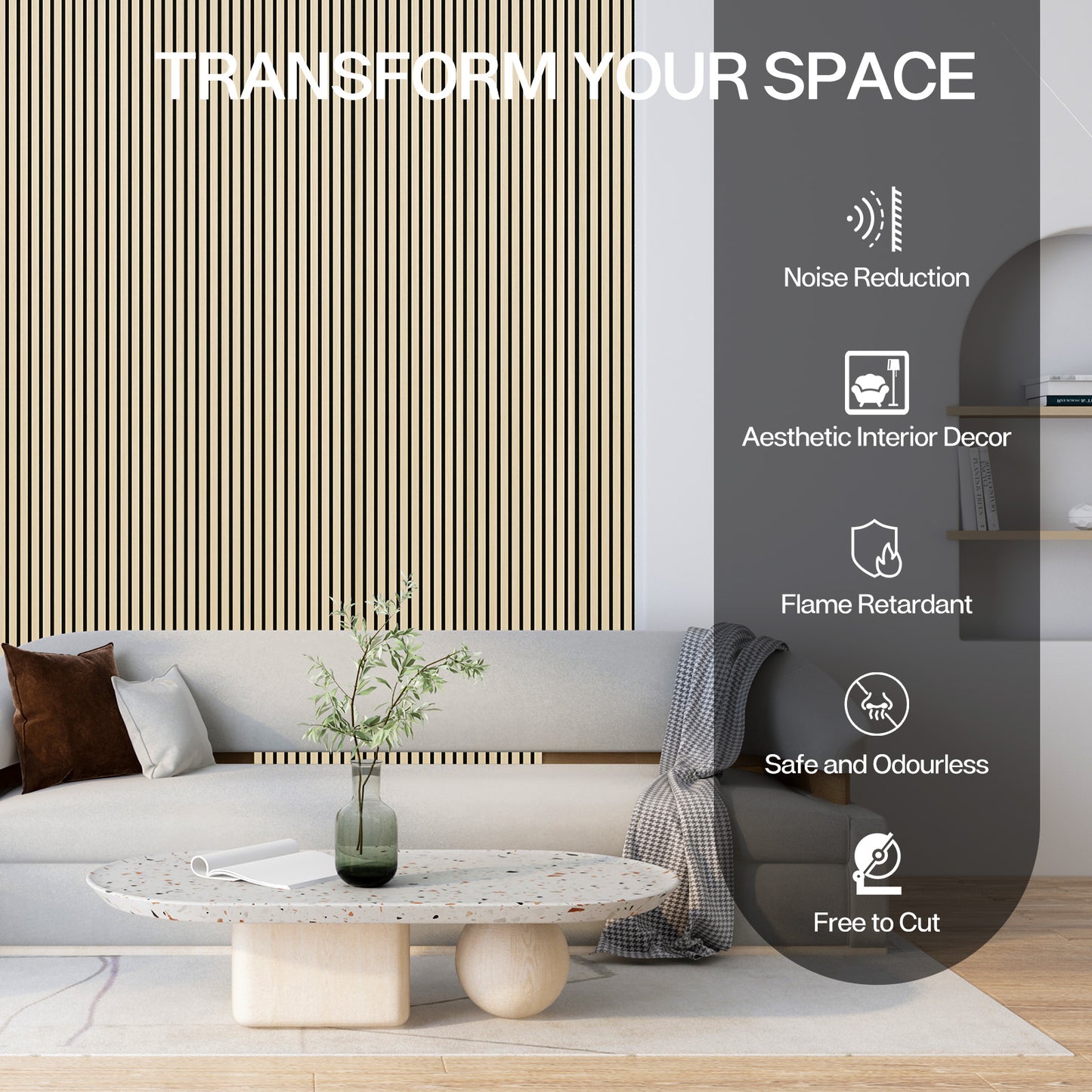 2 Pcs Acoustic Slat Wood Wall Panel, 46.45" x 23.81" Wood Slat Soundproof Wall Panel