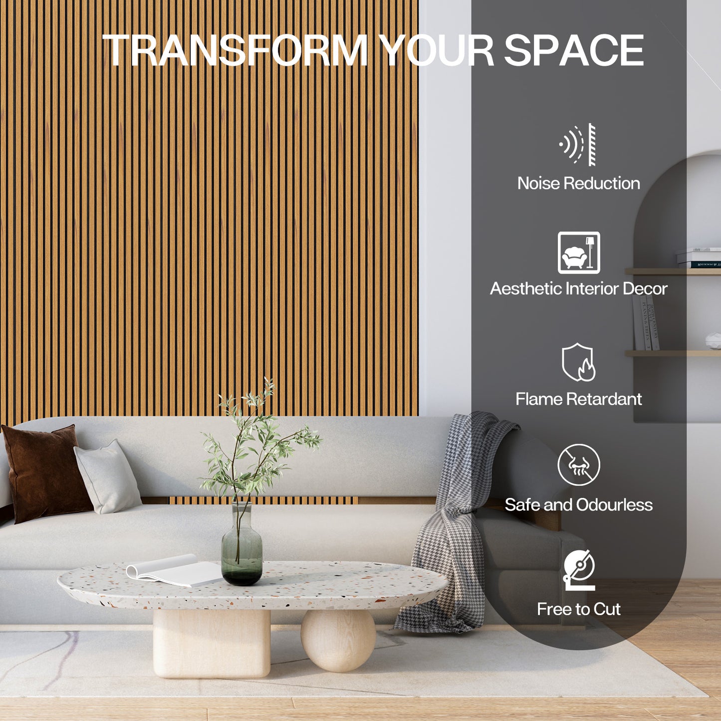 Wood Slat Acoustic Panels for Wall, 94.5" x 7.9" 2Pcs, Teakwood