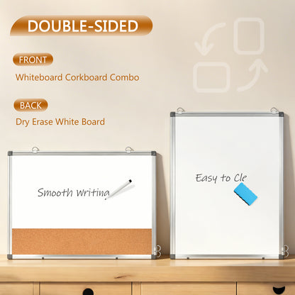 Dry Erase Board Double-Sided Whiteboard Cork Board Combo for Wall,  24" x 18", 36" x 24" Dry Erase White Board Corkboard Combination