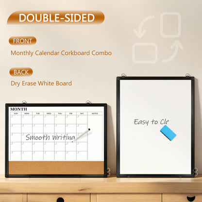 Monthly Calendar Whiteboard 24" x 18",36" x 24" Dry Erase Cork Board Combo Magnetic Double-Sided Calendar White Board and Bulletin Board