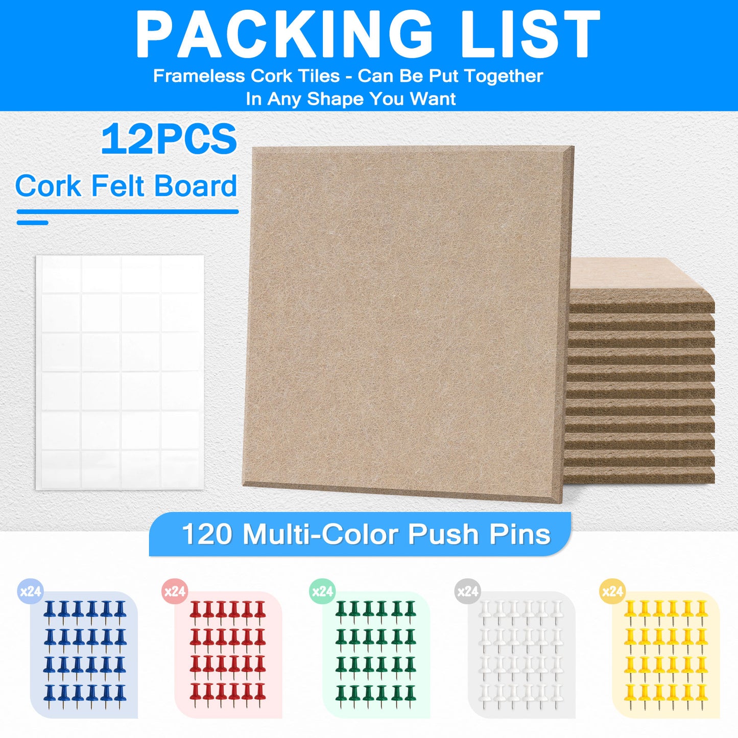 Bulletin Felt Board Pin Board 12 Pack Large Cork Board for Wall Felt Wall Tiles