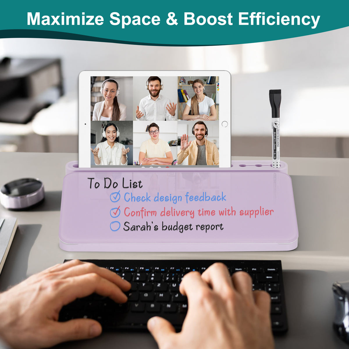 Glass Desktop Whiteboard Desktop Desk Dry Erase Board with Drawers