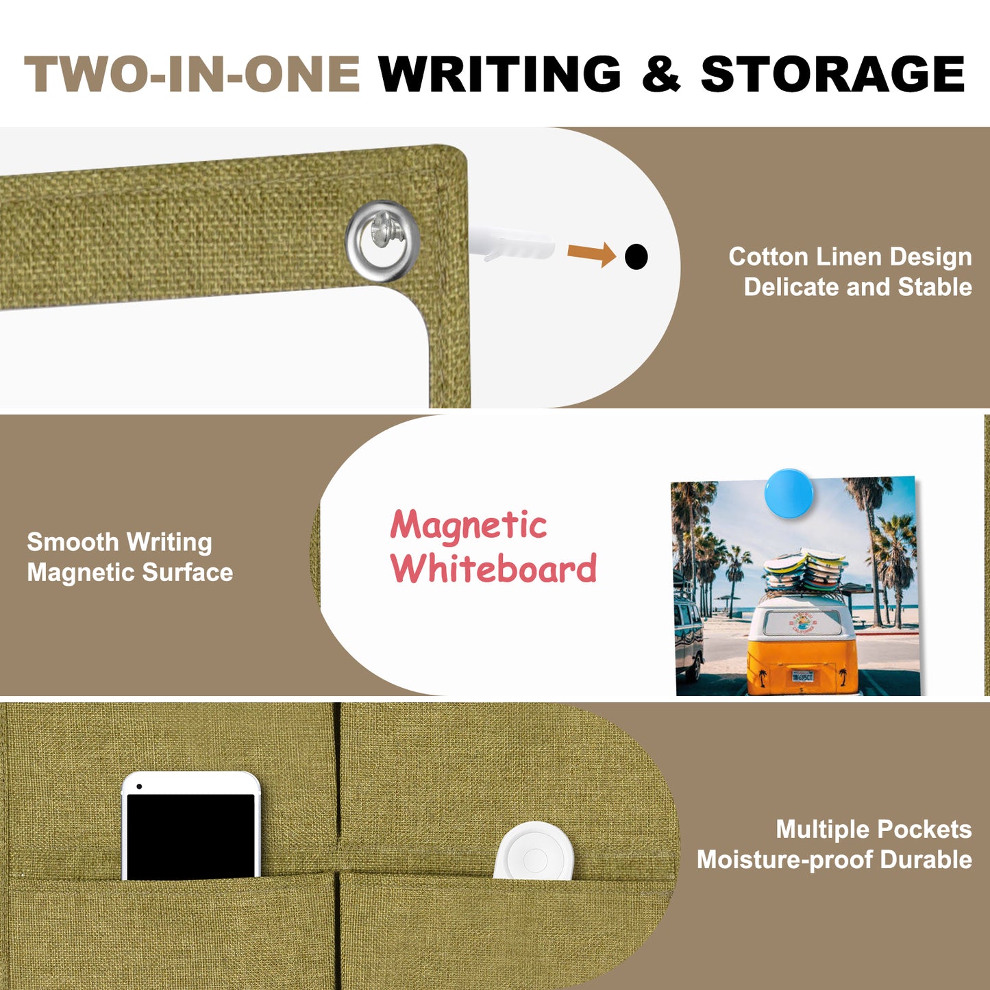 Wall Hanging Organizer Canvas with Whiteboards, Small Dry Erase White Board Wall Hanging Basket with Pockets