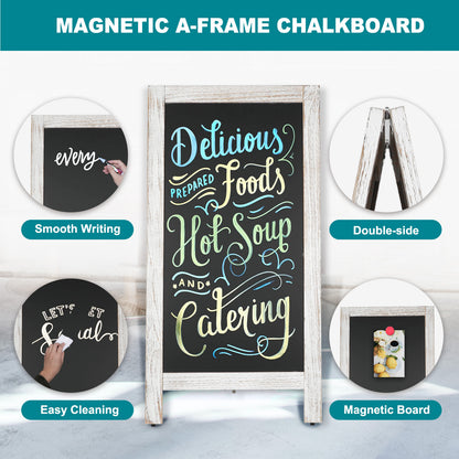 A-Frame Chalkboard 40" x 20", Double-Sided Magnetic Chalkboard Easel, 8 Markers 8 Magnets 1 Rag-White