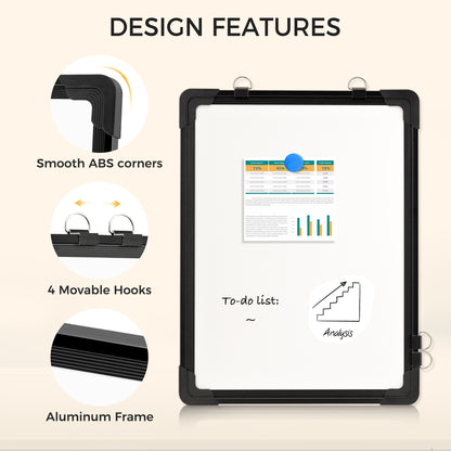 Small Dry Erase Board, 16" x 12", Double-Sided Magnetic Whiteboard with 8 Markers 8 Magnets 1 Eraser-Black