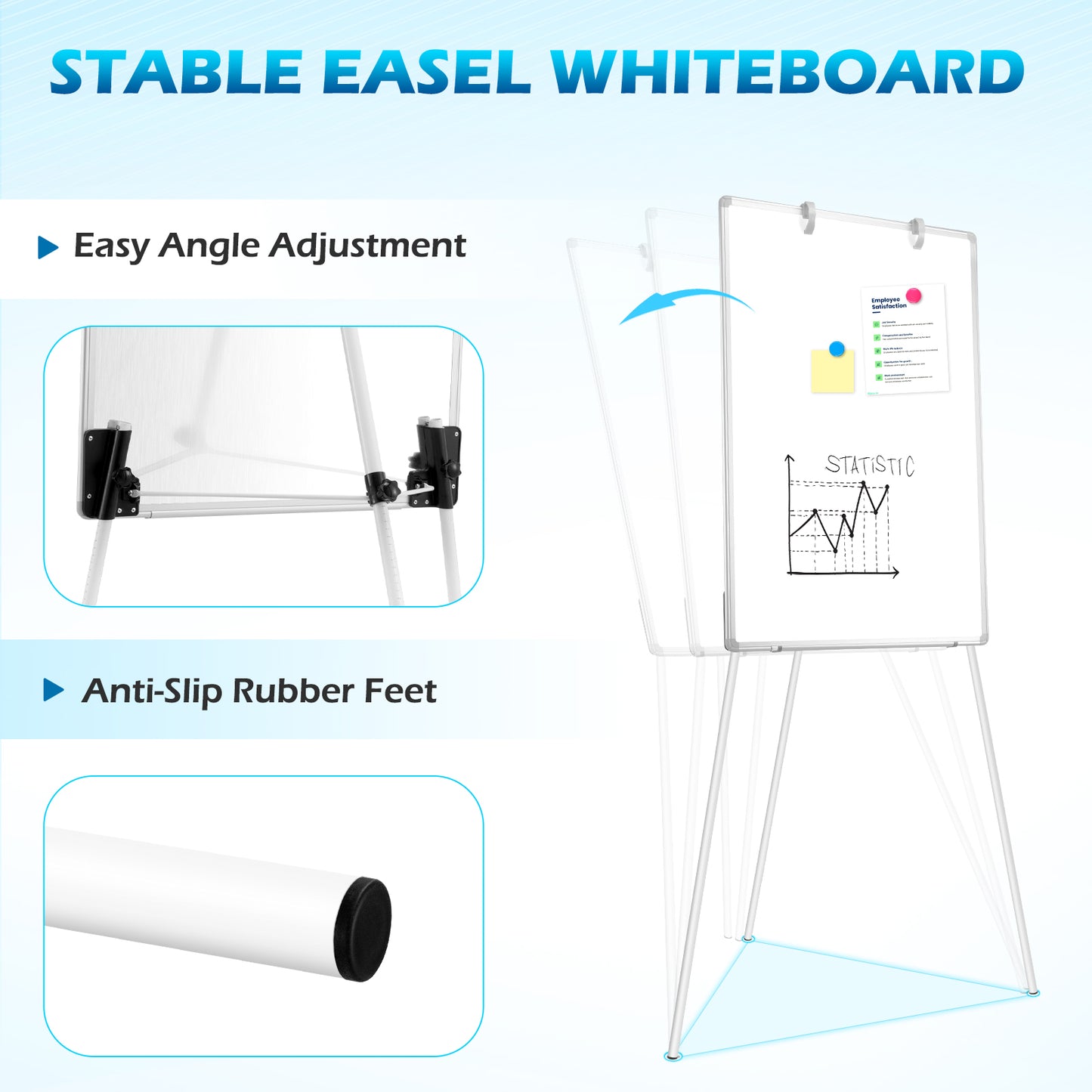 Whiteboard Easel with Tripod Stands, 36" x 24", Height Adjustable, with 8 Markers 8 Magnets 1 Eraser-Silver