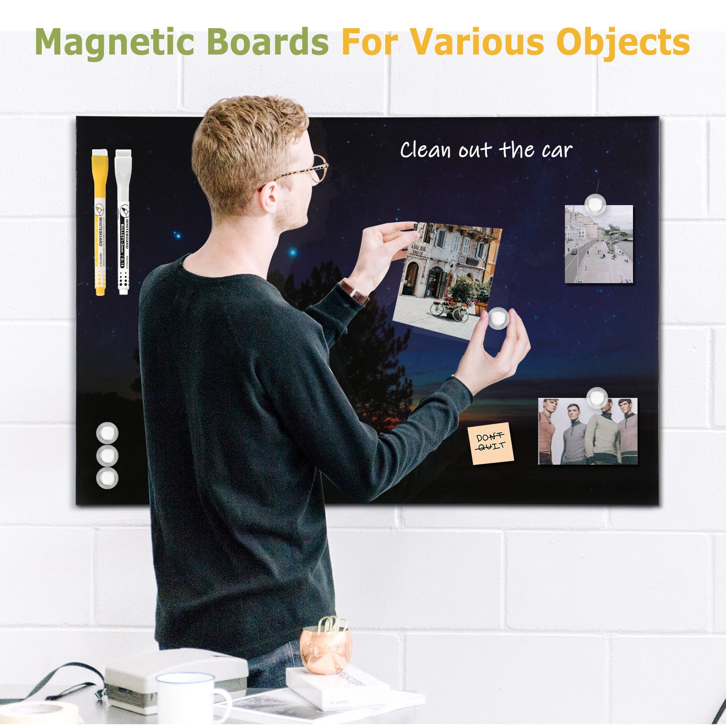 Magnetic Whiteboard Dry Erase White Board Decorative White Board for Wall with Starry Sky Pattern Design