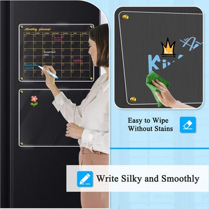 Acrylic Calendar for Fridge, 2 Pack 12"x16" Clear Fridge Calendar Monthly Clear Acrylic Plan Board