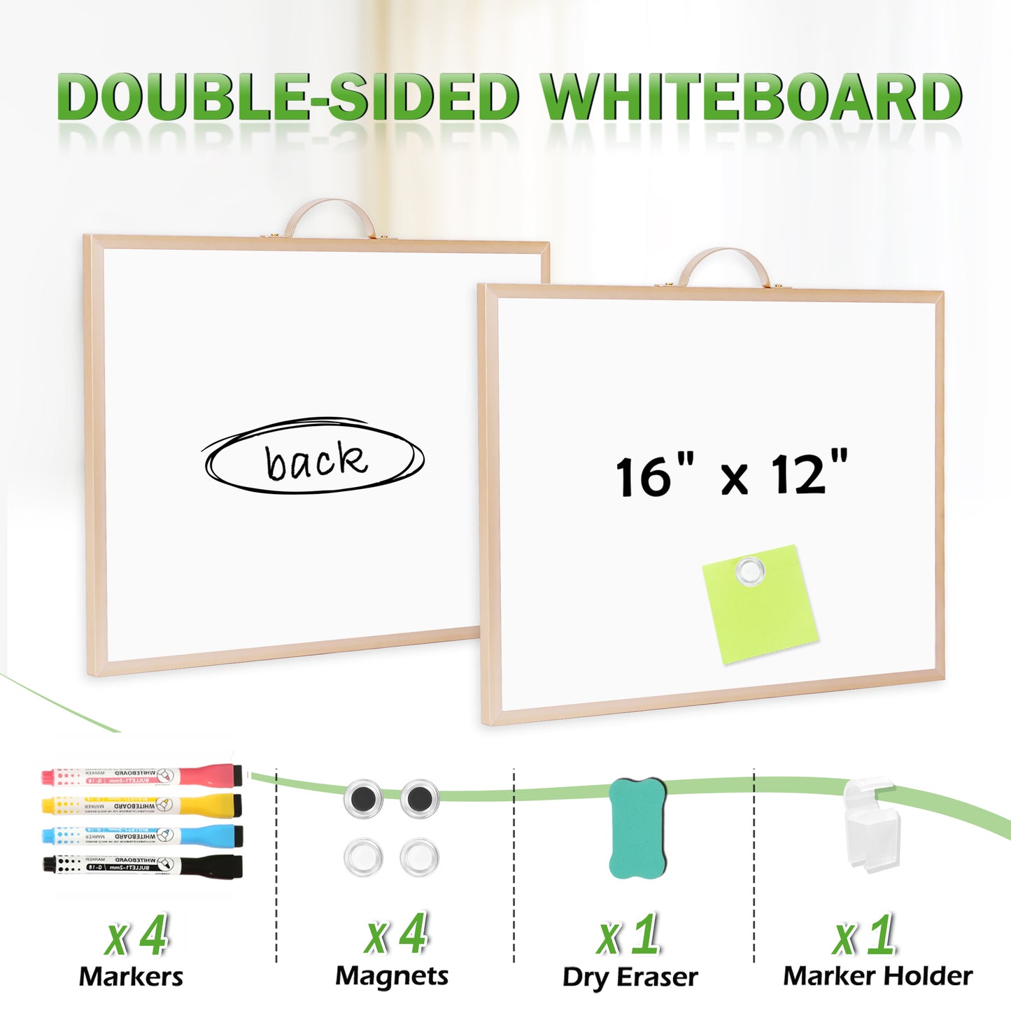 Dry Erase White Board for Wall, 12" x 16" Small Magnetic Portable Double-Sided Whiteboard