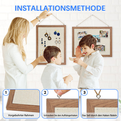 2-Pack Cork Bulletin Board with Linen 16"x12", Brown Wood Framed Corkboard for Wall