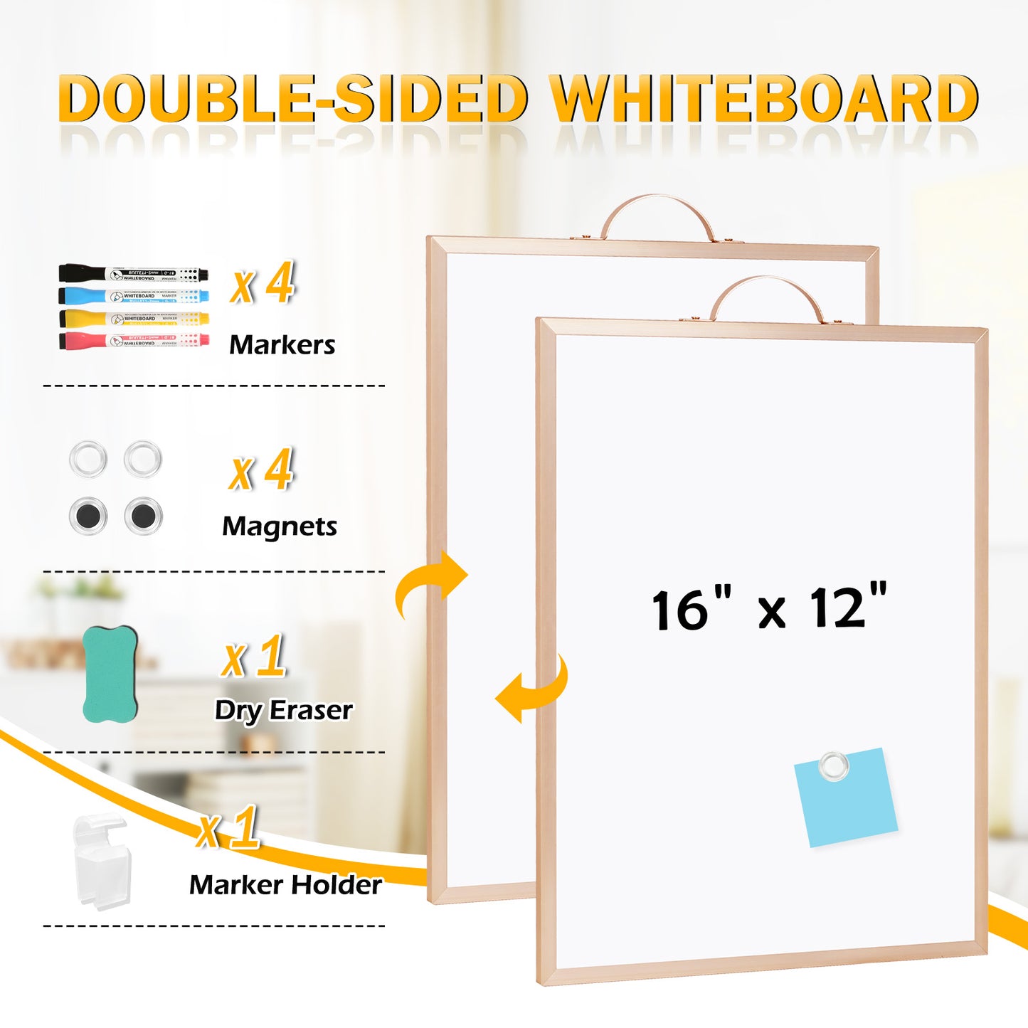 Dry Erase White Board for Wall, 12" x 16" Small Magnetic Portable Double-Sided Whiteboard
