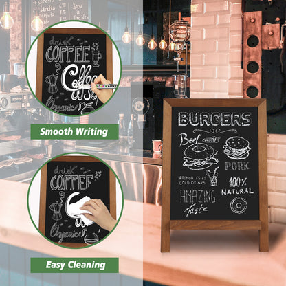 Small Tabletop Chalkboard Signs, 9.5" x 14" Magnetic Chalk Board with Stand Wood Frame-Brown