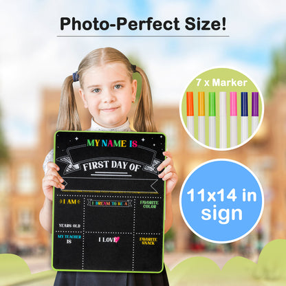 First and Last Day Chalkboard Signs, 14”x11” Double-Sided Reusable And Erasable Chalkboard