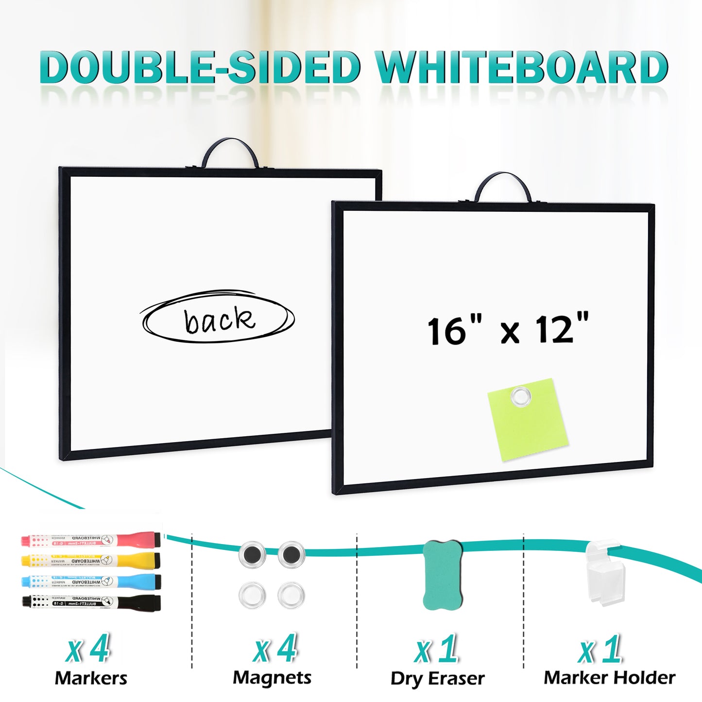 Dry Erase White Board for Wall, 12" x 16" Small Magnetic Portable Double-Sided Whiteboard