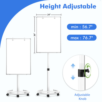 Mobile Whiteboard 36 x 24 inches Portable Magnetic Dry Erase Board, Height Adjustable 3' x 2' Standing Easel White Board